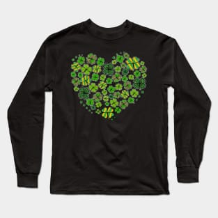 Heart Shamrock Lucky St Patricks Day Shirt Women Girls Kids Long Sleeve T-Shirt